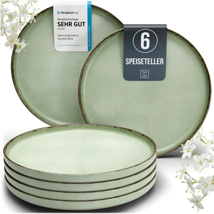 PURE LIVING INTERIOR DESIGN Geschirr-Set Rustic Speisseteller, Dinnerteller, 6er-Set, 26 cm, Mintgrün (6-tlg), 6 Personen, Steingut – Bild 1
