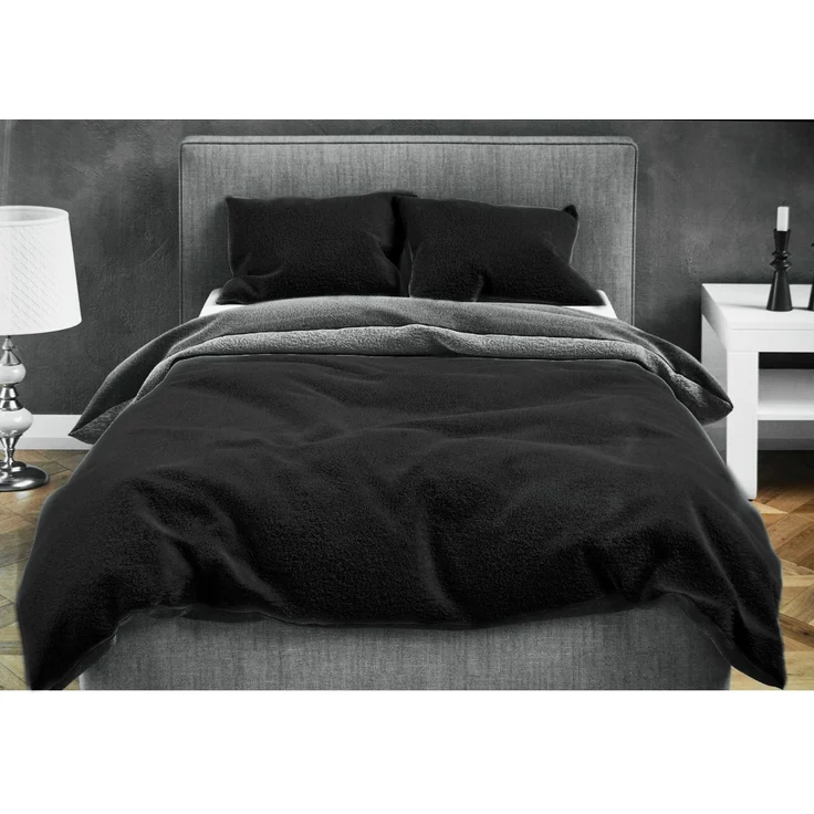 Moderne Plüschbettwäsche mit Reißverschluss - einfarbig, wendbar & warmhaltend Schwarz 200x200cm + 2x 80x80cm Kissenbezug – Bild 4