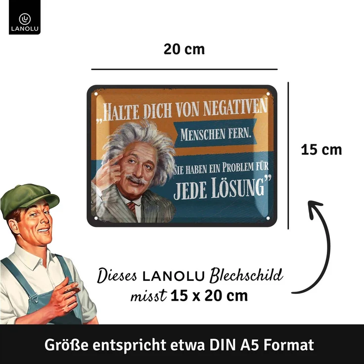 LANOLU Blechschild Einstein negative Menschen - 15x20cm – Metall – Mehrfarbig – 15206 – Bild 4