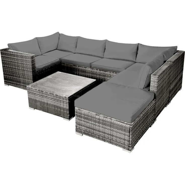 BRAST Gartenmöbel Lounge Sofa Couch Set Serenity Grau Poly-Rattan für 5 Personen