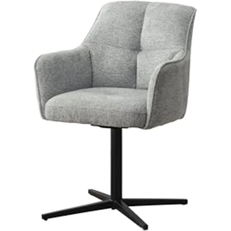 byLIVING 2er Set Esszimmerstuhl Mexico, Polsterstuhl mit Armlehne, 360 Grad drehbar, Taschenfederkern-Polsterung, Stativfuß Metall Schwarz, Strukturstoff Grau, Maße: B 65, H 87, 67 cm – Bild 8