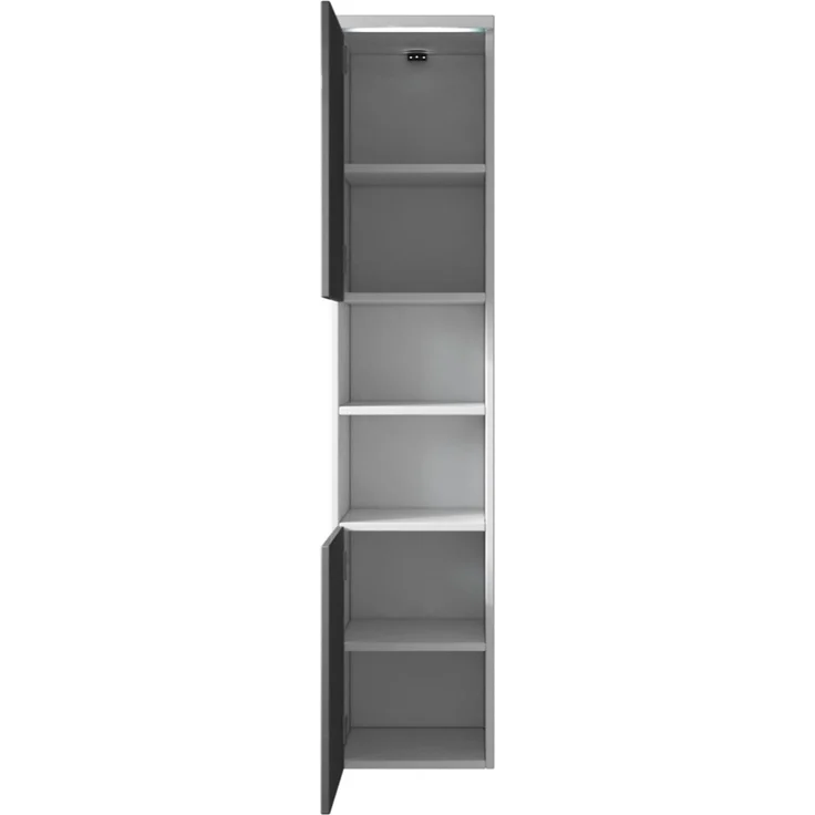Badplaats Badezimmerschrank Paso 35 x 35 x 160 cm Weiß mit Grau Hochglanz - Hoch Badschrank Mit 2 Türen – Bild 4