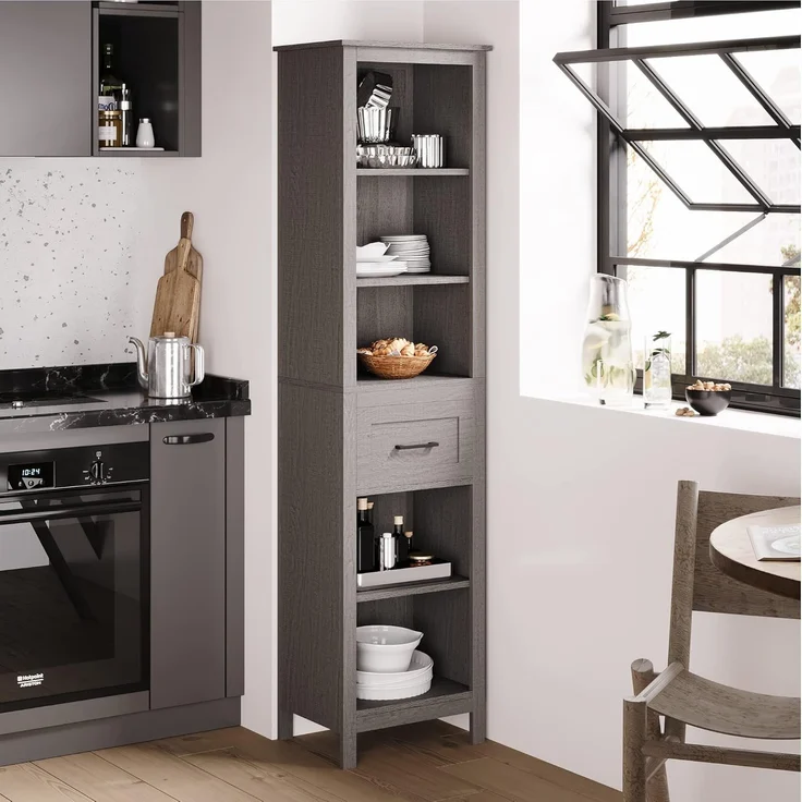 Homfa Hochschrank Badezimmerschrank, Badschrank schmal, 180cm hoch, weiß – Bild 5