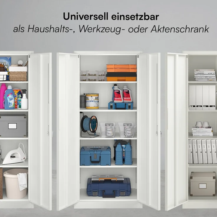 STEELSØN 'Regulus' Aktenschrank, Metall, weiß, 175x40x80 cm, abschließbar, Metallschrank mit 5 Fächern, geeignet als Werkzeugschrank – Bild 8