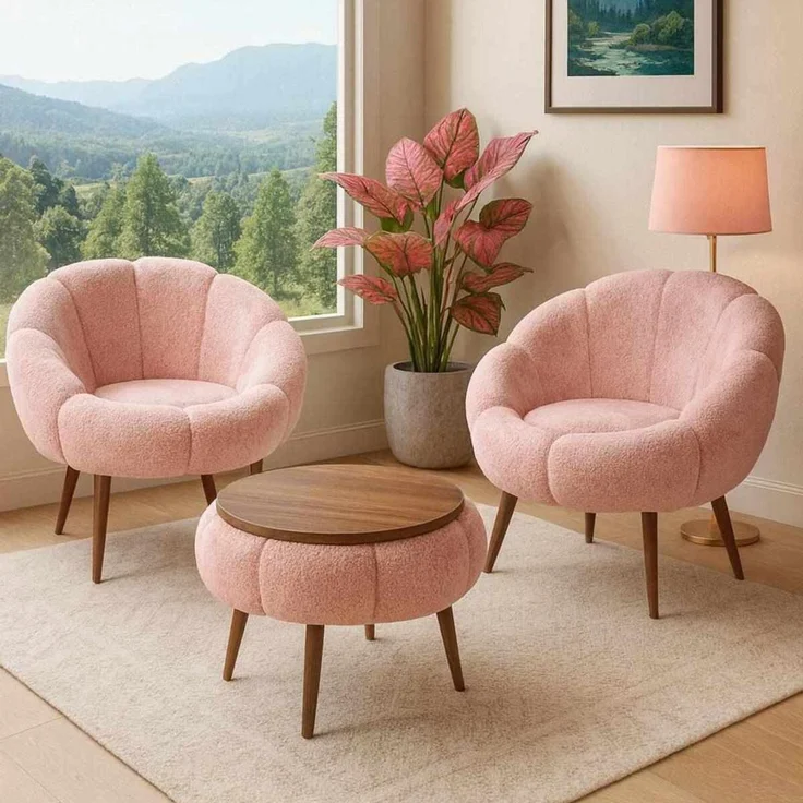 Hanah Home 'Lida Wellsoft - Pink' Ohrensessel- und Couchtisch-Set (3-teilig), Rosa, 75 x 100 x 42 cm – Bild 2