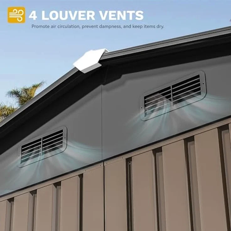 DWVO Großes Metall Gerätehaus 3x2,4 m, Stabiler Werkzeugschuppen für Garten, Terrasse & Hof, Ideal für Fahrräder, Gartengeräte & Rasenmäher, Wetterfest & Abschließbar, Braun – Bild 4
