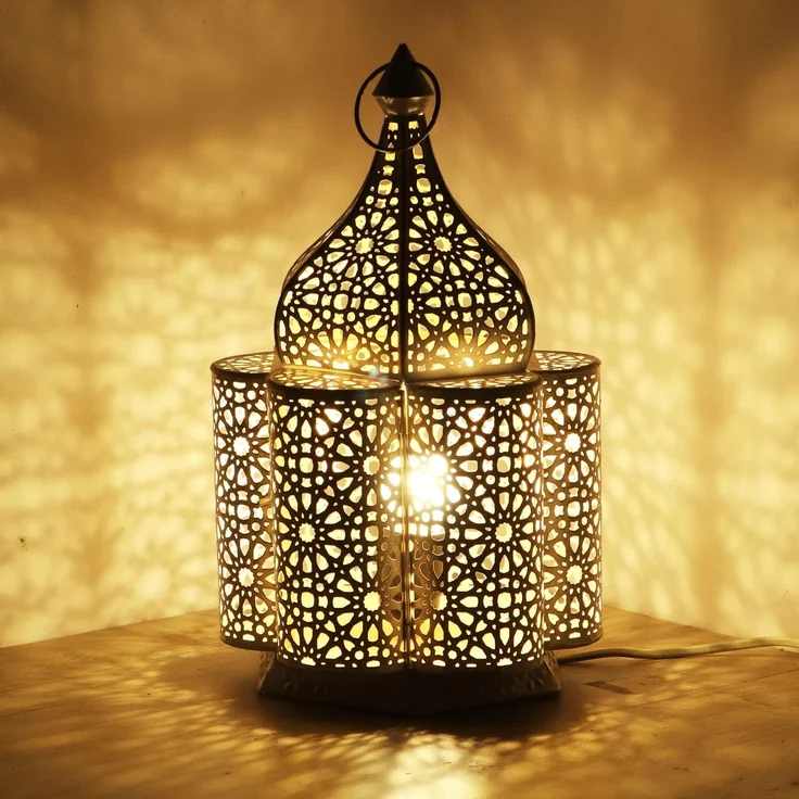 Marrakesch Orient & Mediterran Interior Nachttischlampe Orientalische Tischlampe Nachttischlampe Feryal Weiss, Handarbeit – Bild 2