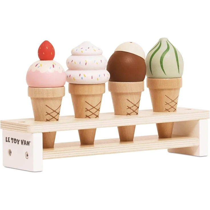 Le Toy Van TV328 Honeybake \"Eiscreme Set\" Eistüten aus Holz für Kinderküche und Kaufladen