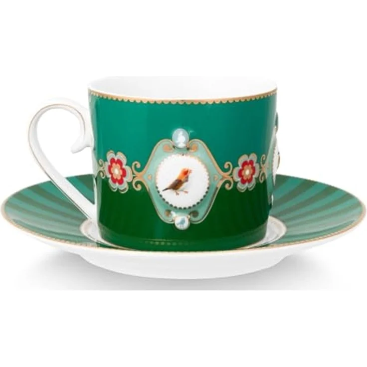 PiP Studio Tasse Love Birds Medallion Emerald-Green Tasse mit Untertasse 0,2l Set2, Porzellan – Bild 4