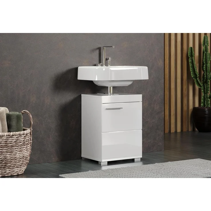 trendteam smart living – Amanda – Waschbeckenunterschrank – Weiß/Weiß Hochglanz – 1 Tür, 1 Einlegeboden – (BxHxT) 40 x 56 x 34 cm – Kratzfest & pflegeleicht – Bild 2