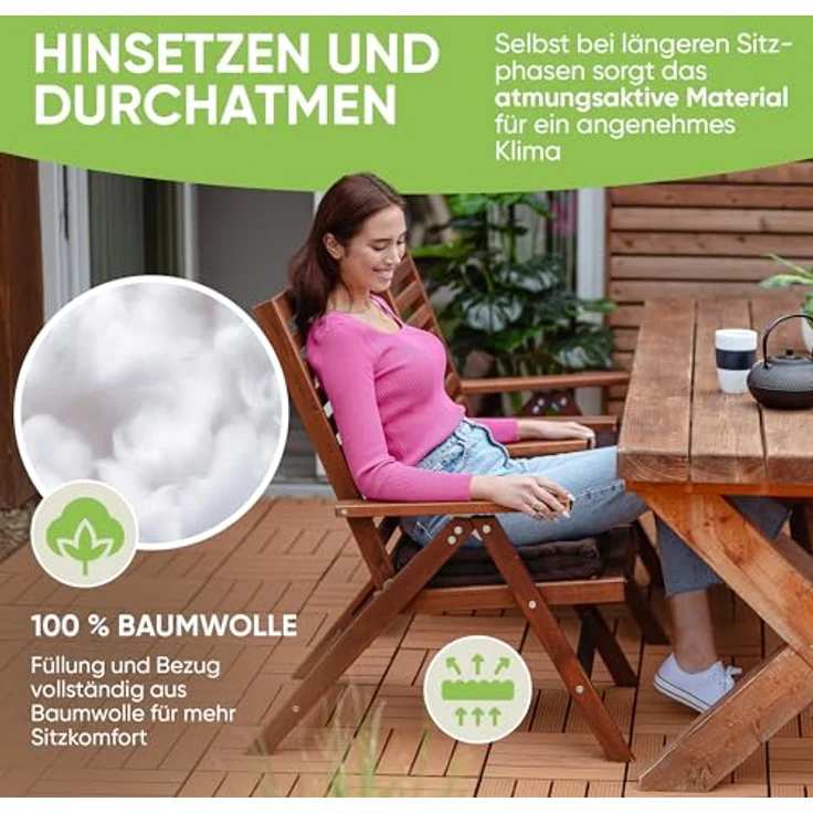 Gräfenstayn Sitzkissen 4er Set 40x40 cm mit 8 cm Polsterung aus 100 % Baumwolle -, robustes Sitzkissen für Indoor & Outdoor, bequemes Bodenkissen – Bild 4