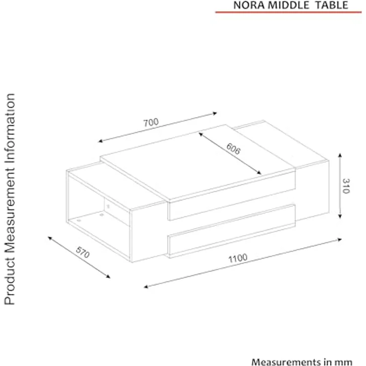 moebel17 Couchtisch Nora, Beige, Holzwerkstoff, Granitoptik, Rechteckig, 110x57x31 cm, mit 2 Regalfächern für zusätzlichen Stauraum – Bild 3