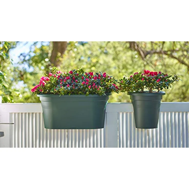Artevasi Venezia Geländerkasten, ovaler Blumenkasten aus Kunststoff, 60 x 30 x 27 cm, anthrazit, UV- und witterungsbeständig, 18 l Volumen, inkl. Befestigungsset – Bild 2