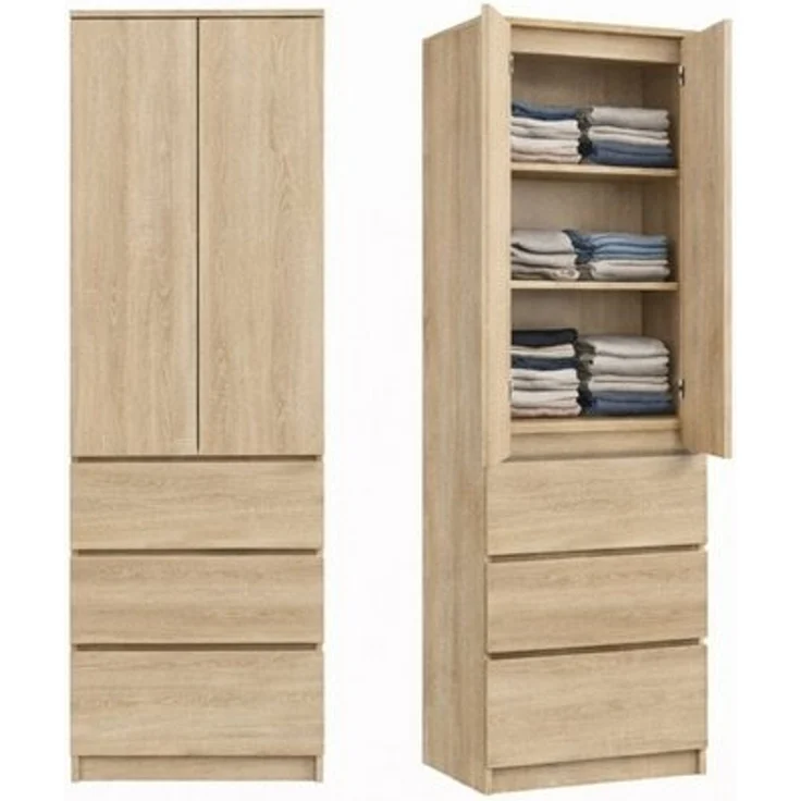Home Collective Kleiderschrank Garderobenschrank Mehrzweckschrank Schrank platzsparend & vielseitig (50 x 40 x 180,5 cm (BxTxH), ideal für Schlafzimmer Flur & Arbeitszimmer) mit 2 Türig 3 Einlegeböden & 3 Schubladen in sonoma – Bild 4