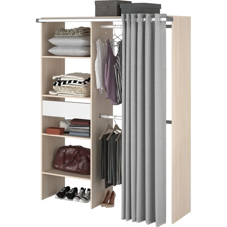 Parisot Kleiderschrank mit Vorhang Bari in Akazie und grau 143 cm – Bild 2
