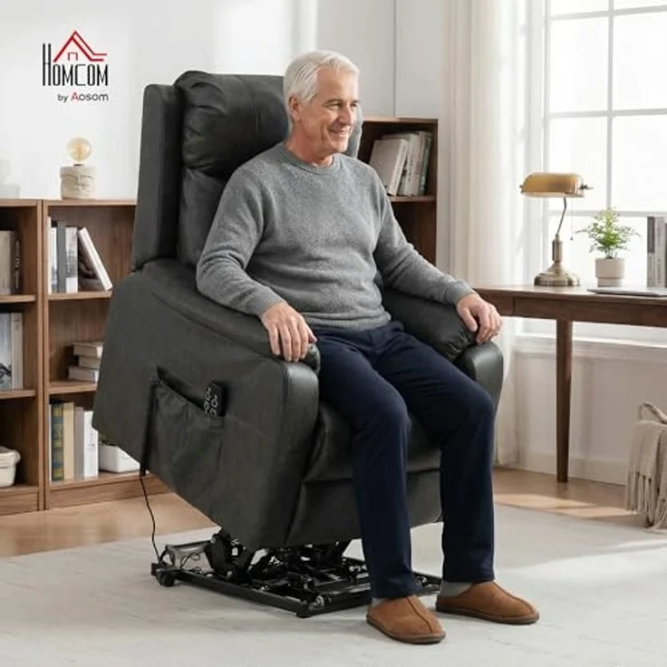 HOMCOM Relaxsessel Fernsehsessel mit Rollen (Ruhesessel, 1-St, Gepolsterter TV-Sessel), Mit Aufstehhilfe, elektrisch verstellbar, Zero-Gravity-Position – Bild 2