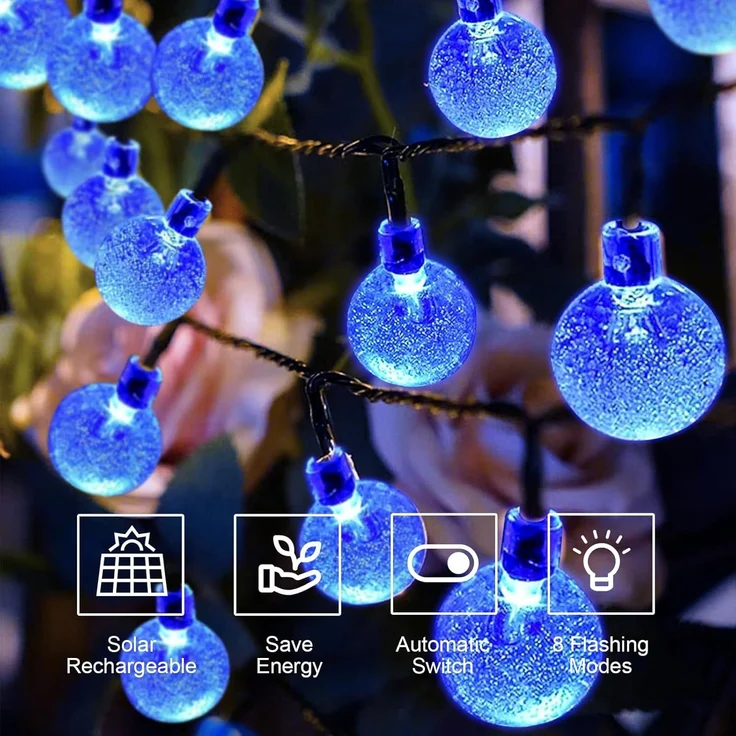 LQWELL LED Solarleuchte LED Kugel-Lichterkette Außen Solar Gartenleuchte, Kettenlicht Kristall Kugeln, Garten Terrasse Balkon Hochzeit Party Fenster – Bild 2