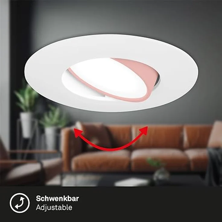 BRILONER 3er Set LED Einbauleuchte Badezimmer IP65, stufenlos dimmbar, schwenkbare Deckenspots, 4,9 Watt, 90x45 mm, weiß – Bild 5