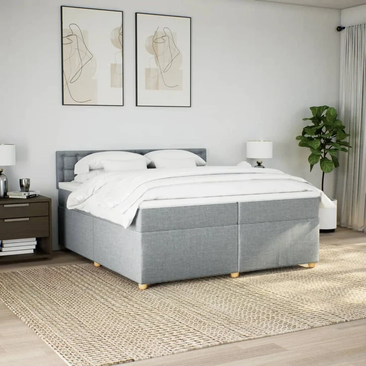 vidaXL Boxspringbett mit Matratze Hellgrau 200x200 cm Stoff 3289101 – Bild 4