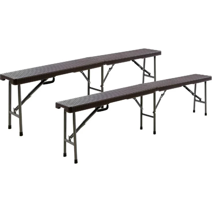 VCM Gartenbank, Partybank 2er Set Klappbank Rattan-Optik, 180 x 25 cm, braun, belastbar bis 200 kg