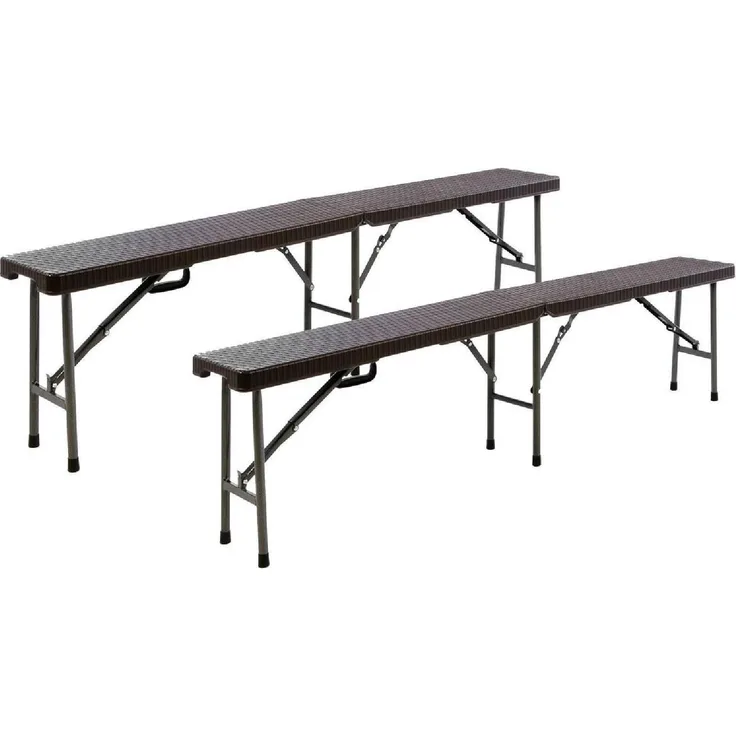 VCM Gartenbank, Partybank 2er Set Klappbank Rattan-Optik, 180 x 25 cm, braun, belastbar bis 200 kg