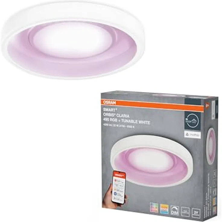 Osram SMART+ Matter Claria LED Deckenleuchte, 32W, 3150lm, RGB+TW 2700-6500K, WiFi, Haupt-/Seitenlicht – Bild 5