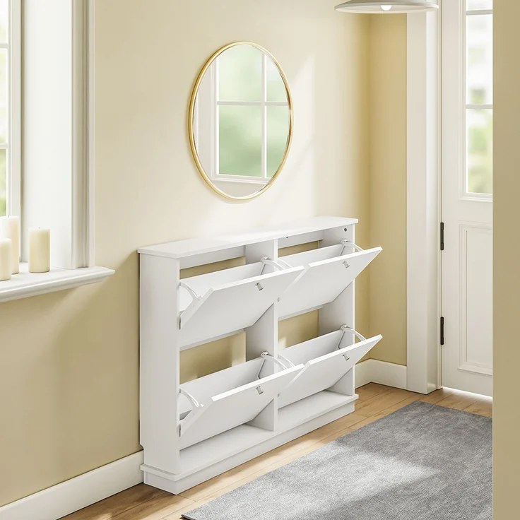 SoBuy FSR216-W Schuhschrank, MDF, Lackiert, Weiß, 105 x 78 x 18 cm – Bild 5