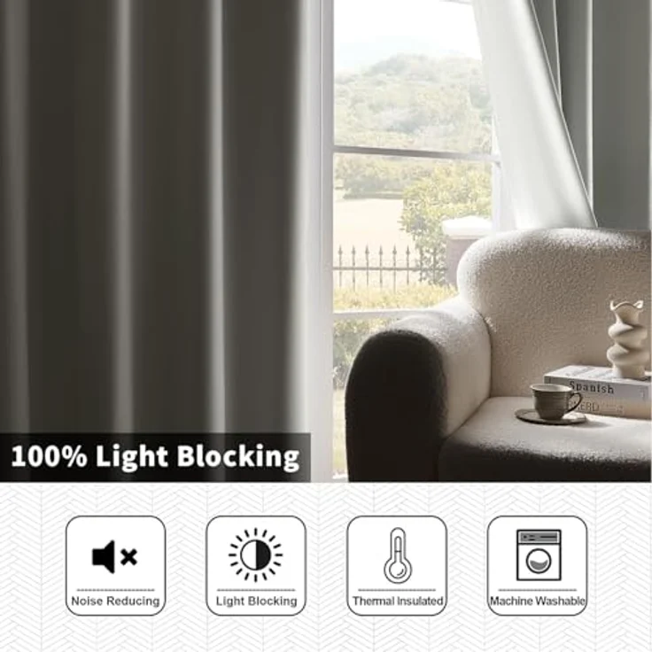 Joydeco 100% Verdunkelungsvorhänge für Schlafzimmer, Verdunkelungsvorhänge, 183 cm lang, elfenbeinfarbene Vorhänge für Wohnzimmer, Fenster, wärmeisolierte Vorhänge (B 132 x L 183 cm, Elfenbein) – Bild 3