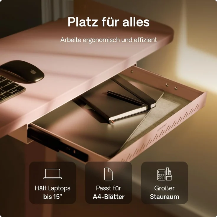 Schubladen-Organizer unter dem Schreibtisch, 41 x 27 x 5 cm, Hochwertiger Stahl, Ausziehbarer Platzsparer Rosa – Bild 6