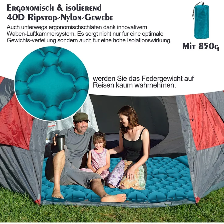 Eikuavons Camping Isomatte, Isomatte Camping Aufblasbar, für Camping Wandern Strand, 8.5cm Dicke Isomatten Camping Ultraleicht mit Kissen Isomatte Selbstaufblare Schlafmatte, Blau – Bild 7