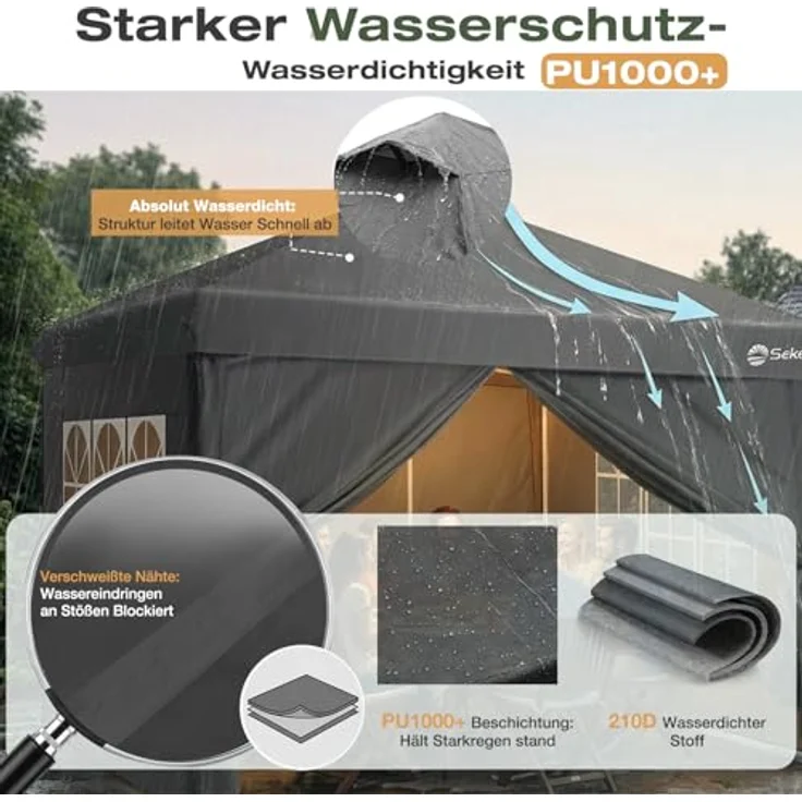 Sekey Pop Up Pavillon Wasserdicht Stabil Winterfest mit Seitenwänden, Faltpavillon 3 x 3 m, Camping Pavillion Faltbar Partyzelt mit Belüftung, Designer Serie 3x3, (Grau, 3x3 Mit Seitenwänden) – Bild 4