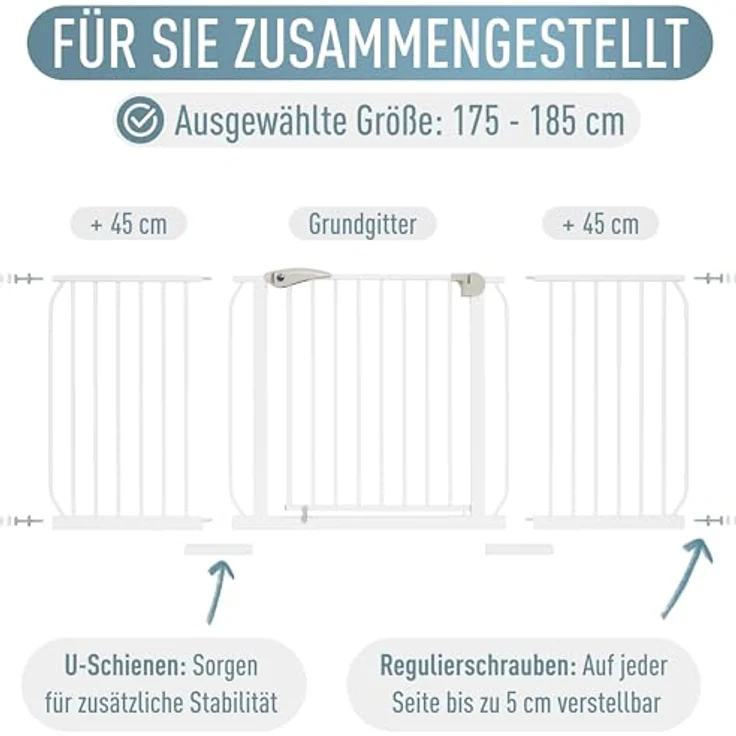 IB STYLE Treppenschutzgitter für Babys Berrin - Türschutzgitter, Hundeabsperrgitter aus Metall, Einfache Montage, Ohne Bohren, Weiß, 175-185 cm – Bild 9