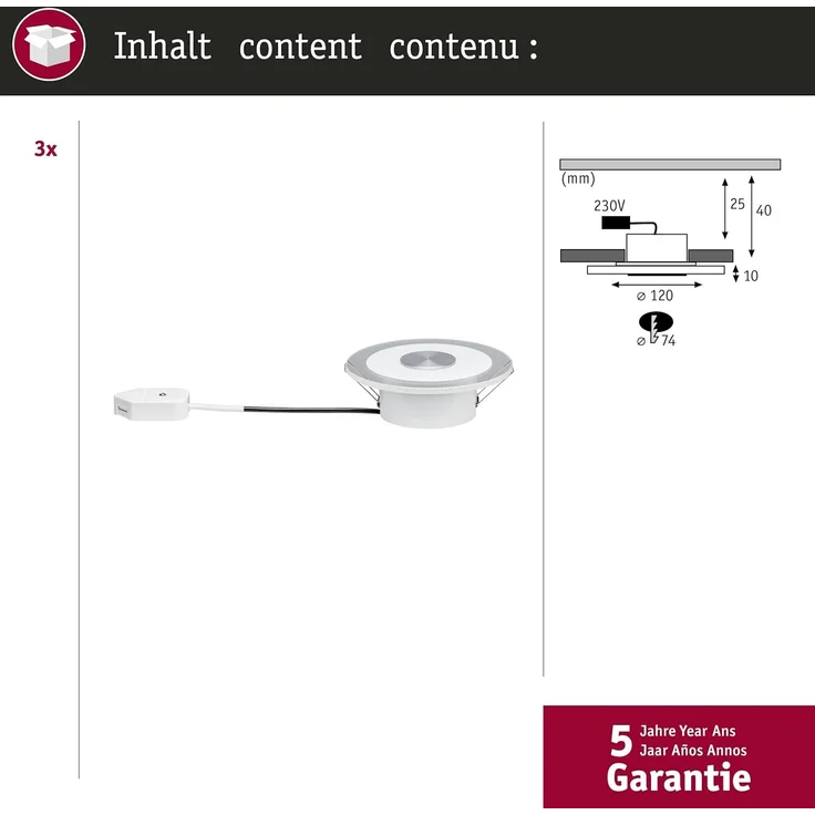 Paulmann Premium 3er-Set LED-Einbauleuchte 'Whirl Basisset', 4,9W dimmbar 3000K, 120 mm – Bild 2