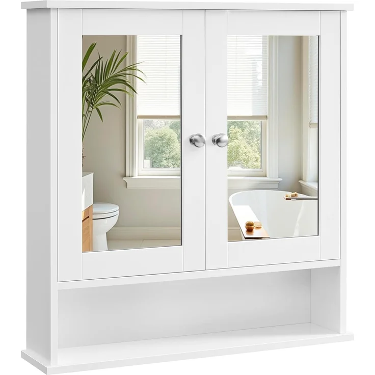 Vasagle Spiegelschrank 2 Spiegeltüren und Ablage, verstellbare Regalebene, 13 x 56,5 x 58,5 cm, weiß – Bild 1