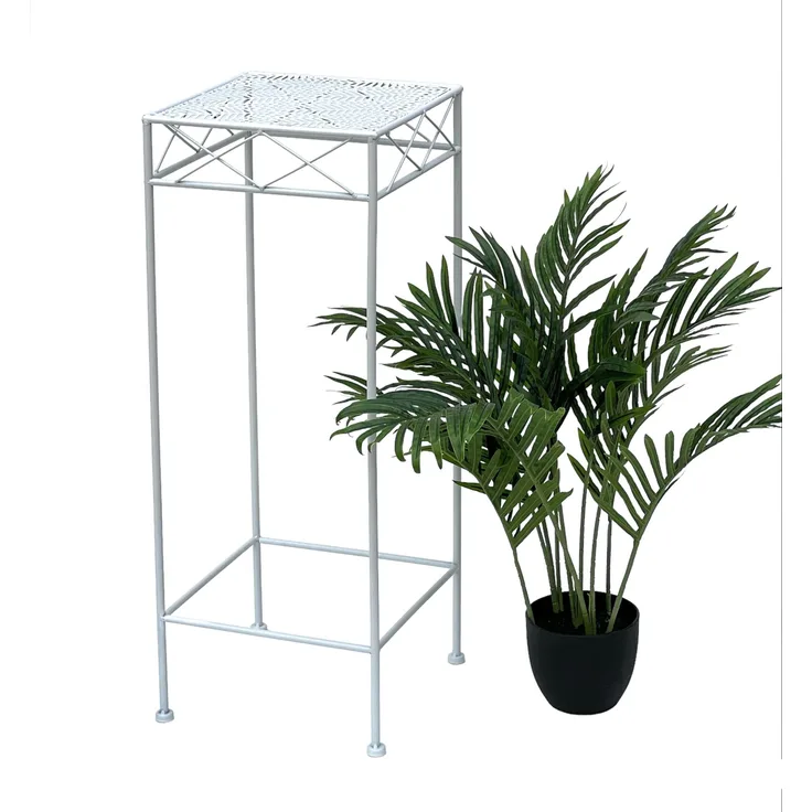 DanDiBo Blumenhocker Weiß Metall Eckig 70 cm Blumenständer 96314 L Beistelltisch Blumensäule Modern Pflanzenständer Pflanzenhocker
