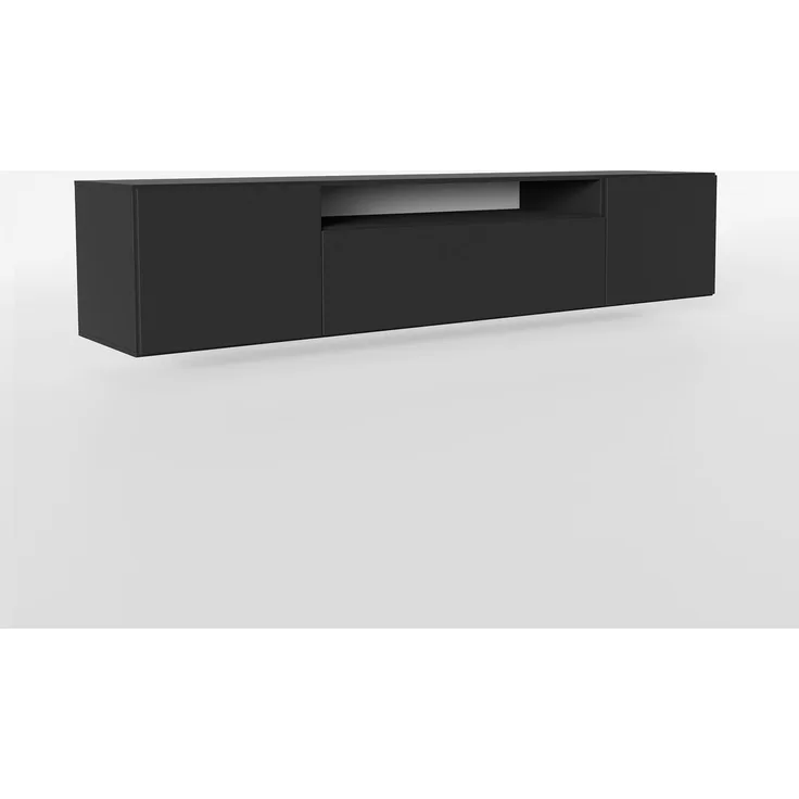 MEBLINI TV-Schrank 200cm Lang - Fernsehschrank - TV Lowboard Industrial - Unterschrank für Fernseher - TV-Unterschrank - TV-Schrank - Hängeschrank - LION - 200x41x40cm - Schwarz Matt