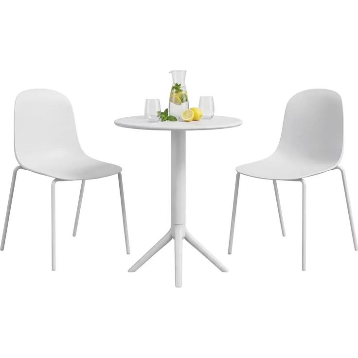 Gartenmöbel-Set ELLA mit 2 Stühlen - 162 x 60 x 85 cm, Kunststoff, Weiß | Balkonset Gartenset Tisch mit Stühlen Bistroset Outdoor
