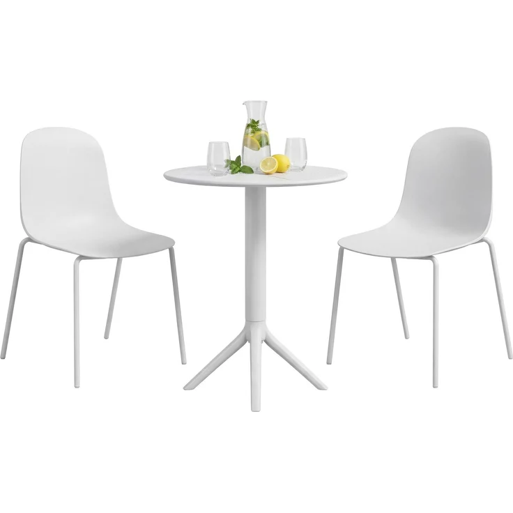 Gartenmöbel-Set ELLA mit 2 Stühlen - 162 x 60 x 85 cm, Kunststoff, Weiß | Balkonset Gartenset Tisch mit Stühlen Bistroset Outdoor – Bild 1