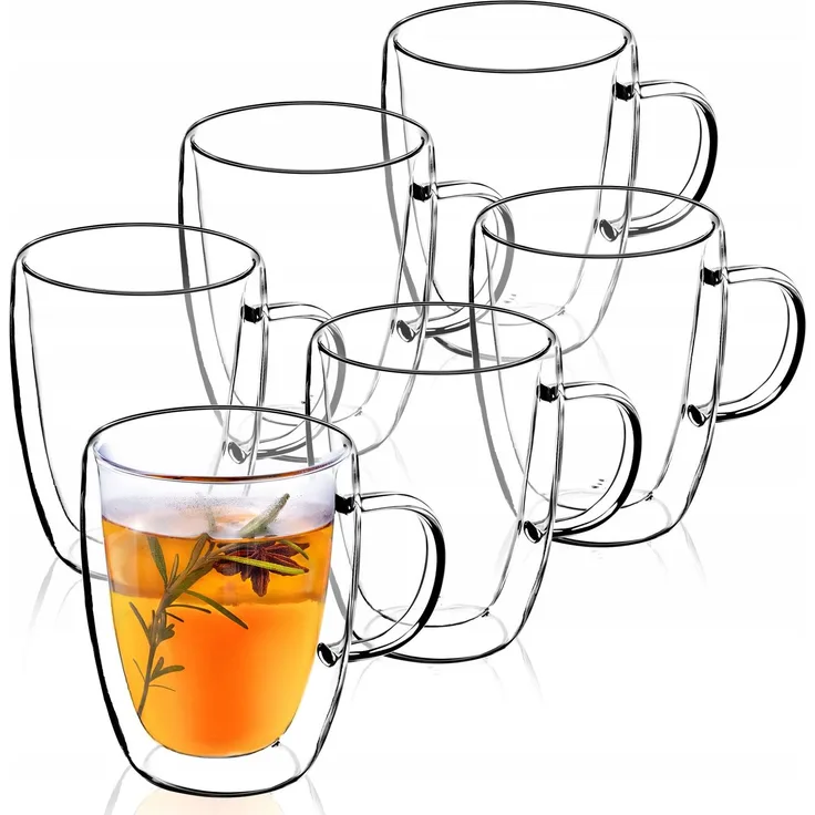 KADAX 6x Thermogläser 270ml für Kaffee Latte Set mit Henkel Double