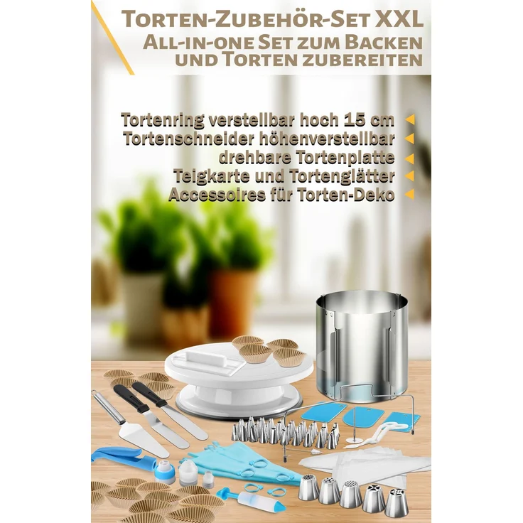 Aurelia Home Torten-Backset mit Tortenring 15 cm – Drehteller und Dekozubehör – Bild 2