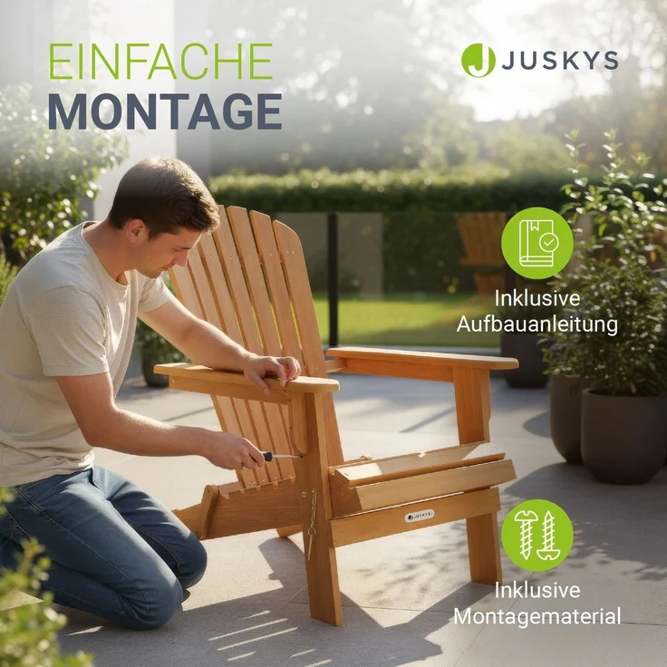 Juskys® Garten Liegestuhl Korfu 4er Set – aus Akazienholz, klappbar, 85x69x94 cm, natur, geölt, Gartenstuhl, Sonnenliege – Bild 6