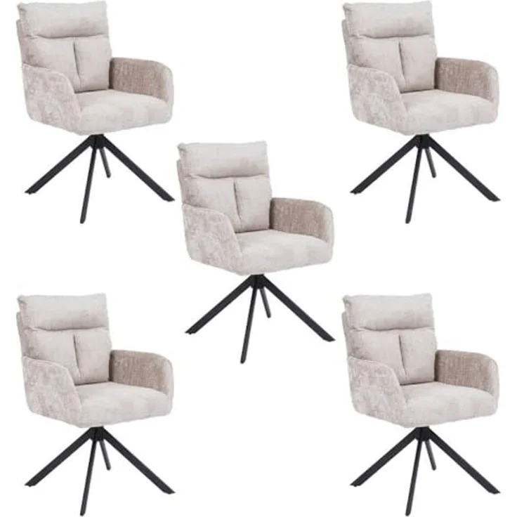 HOME DELUXE Esszimmerstuhl mit Armlehne ALUNA Chenille - 5er Set Beige – Bild 1