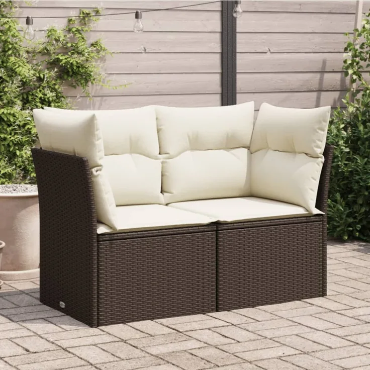 vidaXL Gartensofa mit Kissen 2-Sitzer Braun Poly Rattan 366217