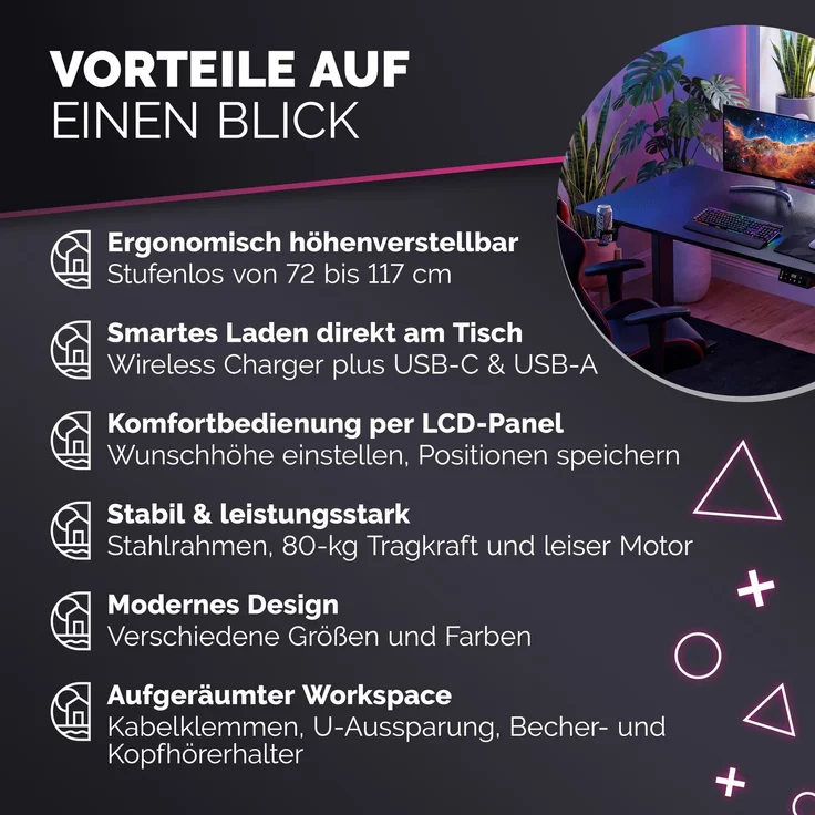CASARIA® Höhenverstellbarer Gaming Schreibtisch S Carbon Optik – Bild 9