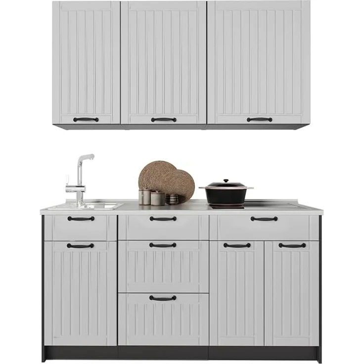 Singleküche Fame-Line Weiß Landhaus/Anthrazit 150 cm, AP Anthrazit Vicco – Bild 8