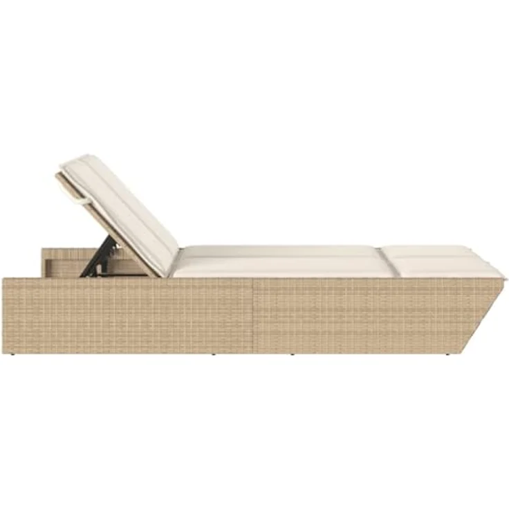 vidaXL Doppel-Sonnenliege, Beige Poly Rattan mit 4-fach verstellbarer Rückenlehne und bequemen Kissen – Bild 5