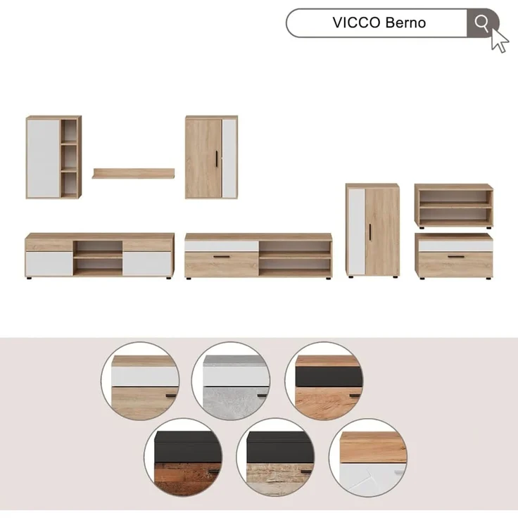 Wohnwand Berno Schwarz/Oldstyle 4-teiliges Set Vicco – Bild 8