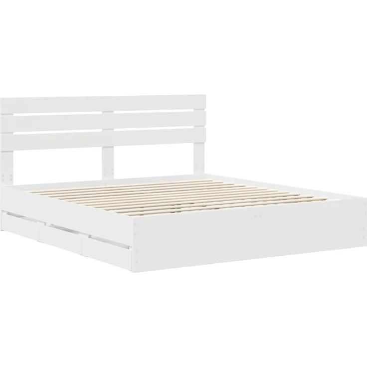vidaXL Bettrahmen mit Schubladen Weiß 200x200 cm Ingenieurs Holz 3411479 – Bild 3