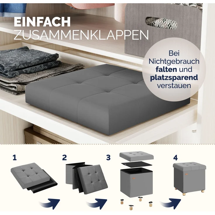 CASARIA® Sitzhocker mit Stauraum, Samt, anthrazit – Bild 6