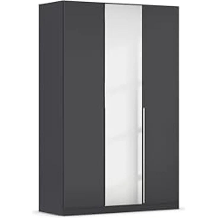 Rauch Möbel Alabama, Kleiderschrank für Schlafzimmer, Kinderzimmer, Wohnzimmer, Garderobe, Flur, 3-türig, Spiegel, mit Zubehör Basic, Farbe Grau metallic, Schwarz, Breite 136 cm – Bild 1